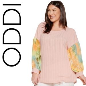 ODDY Pink Top with Colorful Long Sleeves
